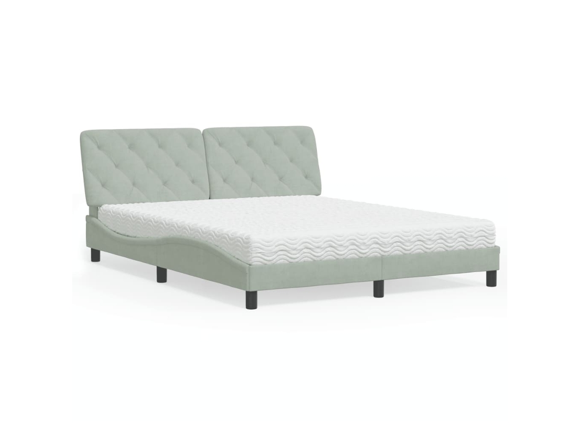 Cama Com Colchão 160x200 Cm Veludo Cinzento-claro