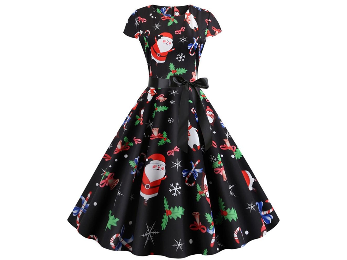 Laxiscreed Vestido De Natal Para Festas Com Decote Amplo E Manga Curta