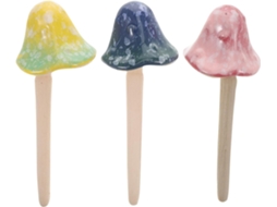 Kit de 3 Cogumelos de Cerâmica para Jardim, com Bolinhas Vermelhas em Degradê, Ideais para Decorar Vasos de Flores e CHABERLU
