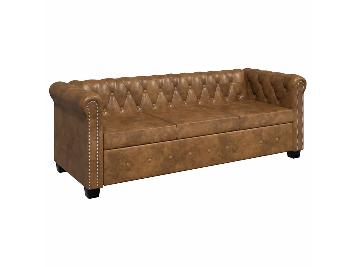 Sofá Chesterfield 3 Lugares Couro Artificial Castanho MAISON EXCLUSIVE