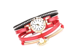 Relógio de Pulso Feminino de Moda com Pulseira de Couro Pu e Quartzo Vermelho