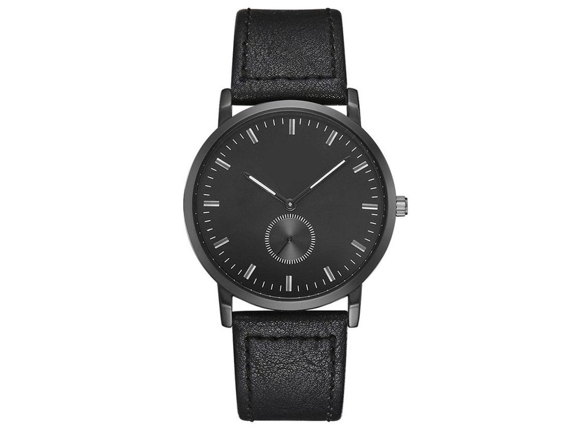 Relógio de pulso Tomi Business Quartz com pulseira de PU e mostrador redondo preto.
