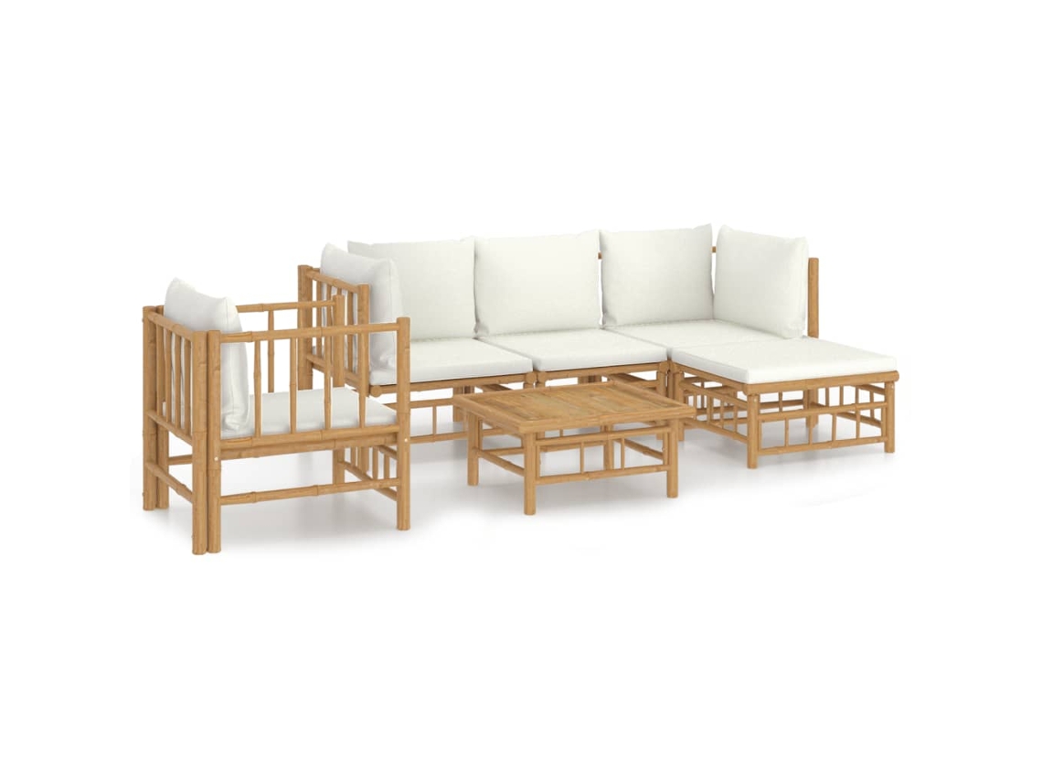 Maison Exclusive - 6 Pcs Conjunto Lounge De Jardim Bambu C/ Almofadões Branco Nata