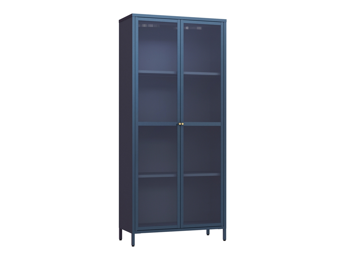 Vitrina Säkylä 2 Portas Aço 180x80x35 Cm Azul Marinho [EN.CASA]