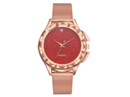 Relógio de Pulso Feminino de Quartzo com Pulseira de Malha e Strass Brilhante (vermelho)