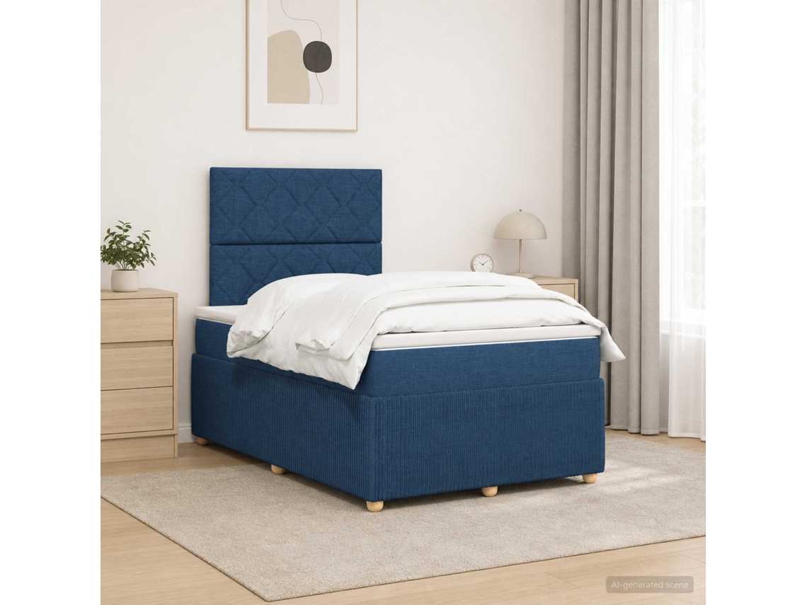 Vidaxl Cama Box Spring Com Colchão Azul 120 X 200 Cm Tecido