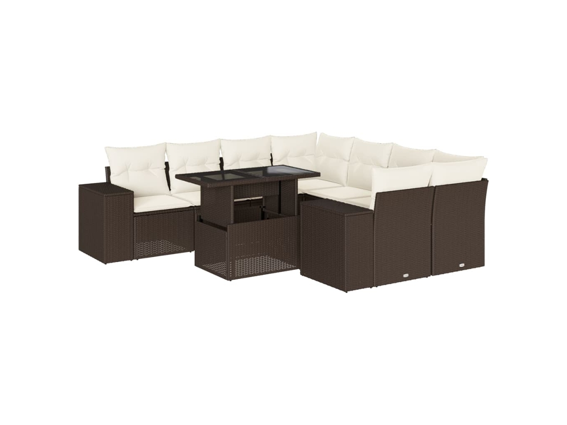 Conjunto de 9 Sofás para Jardim com Almofadões Vime Pe Castanho MAISON EXCLUSIVE