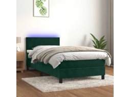 Vidaxl Cama Box Spring C/ Colchão/led 90x190 Cm Veludo Verde-escuro