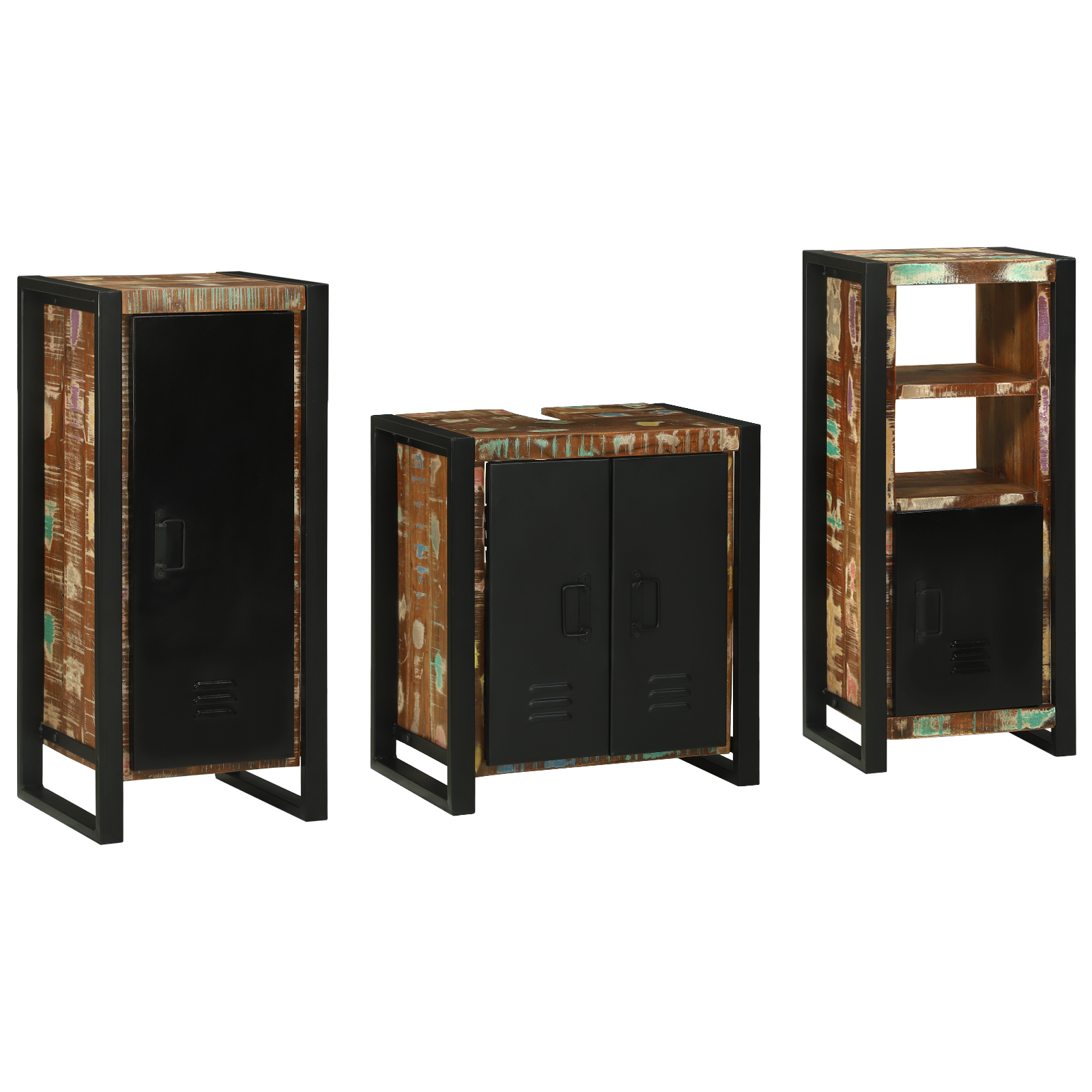 Conjunto 3 Móveis Modernos Vidaxl Multicolorido Madeira Recuperada Maciça (40 X 35 X 90 Cm)