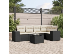 Vidaxl 6 Pcs Conjunto Sofás De Jardim C/ Almofadões Vime Pe Preto