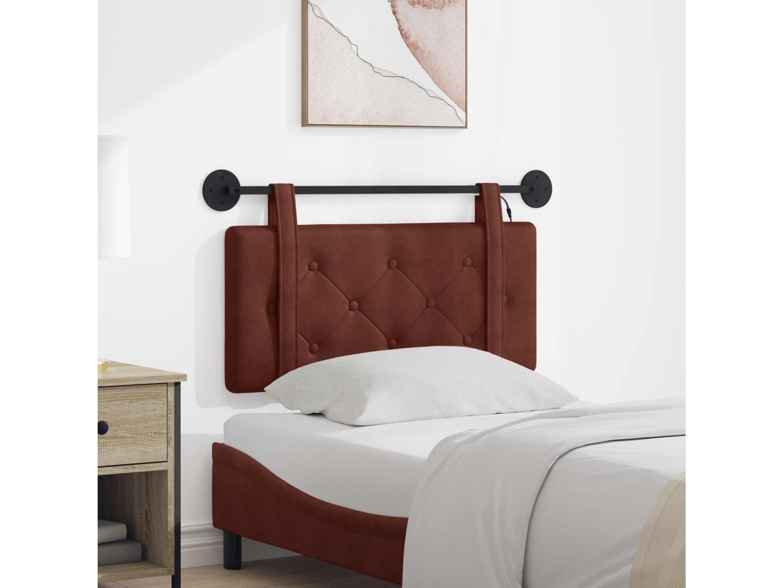 Vidaxl Cabeceira Suspensa Com Luz Led Marrom Brilhante Pu Antigo