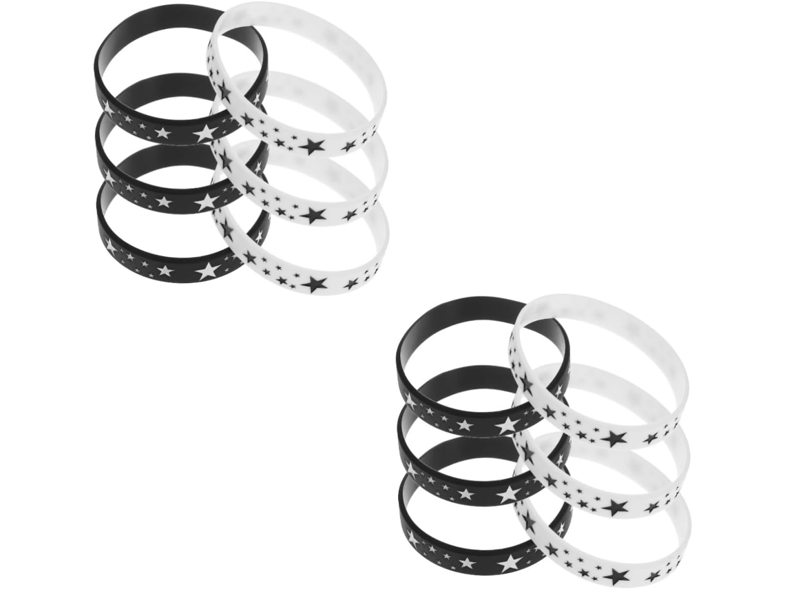 Pulseiras Villcase com 12 estrelas de cinco pontas, pulseira elástica simples, pulseira de silicone confortável para o rosto.