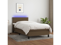 Vidaxl Cama Box Spring C/ Colchão/led 100x200cm Tecido Castanho-escuro