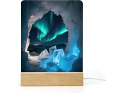 Luminária Noturna De Led Com Design Caverna Gelo E Aurora Boreal, Com Base, Ideal Banheiro, Corredor, Quarto E Sala
