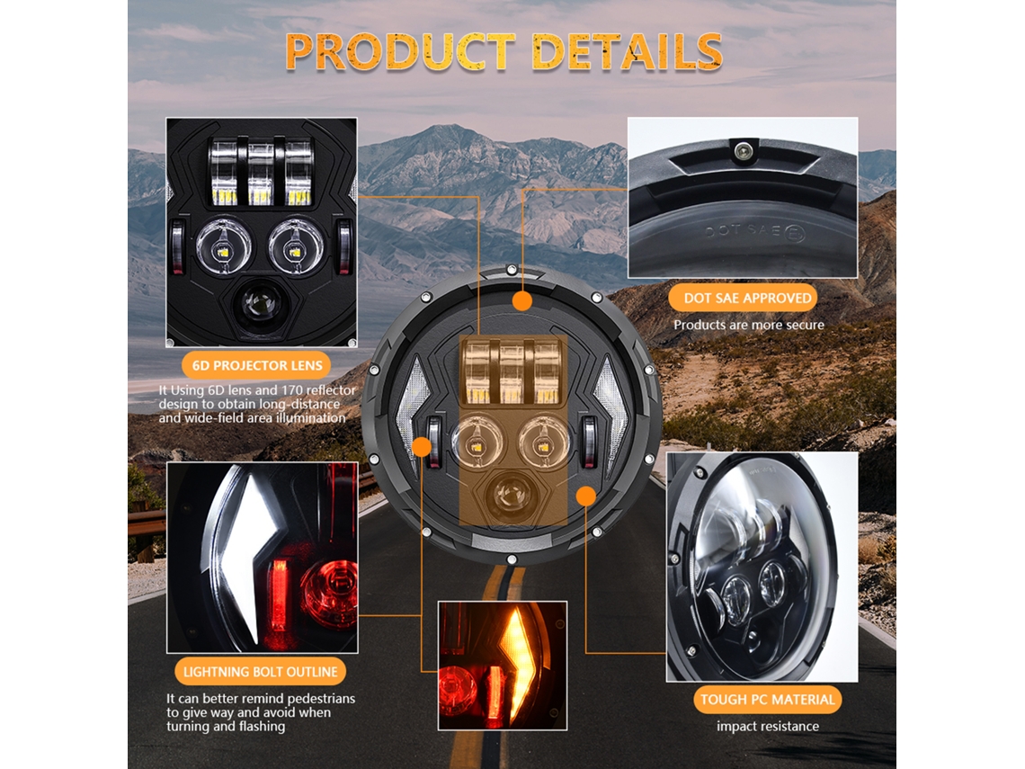 2pcs 7 Inch Led Headlight Drl Turn Signal For Jeep Wrangler Jk Tj