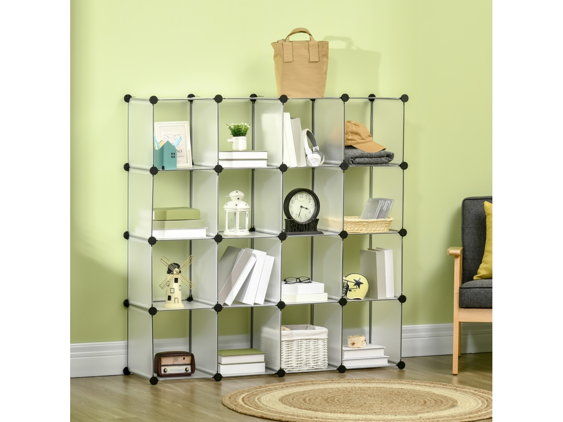 Modular Shelving System With 16 Separate Boxes, Plug-in Shelf, Diy, Black + White