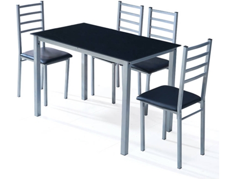 Conjunto de Mesa e 4 Cadeiras CSD Tina (Cinzento - Ecopele e Metal - Mesa: 120x75x70 cm)