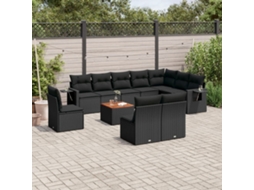 Vidaxl 11 Pcs Conjunto Sofás De Jardim C/ Almofadões Vime Pe Preto