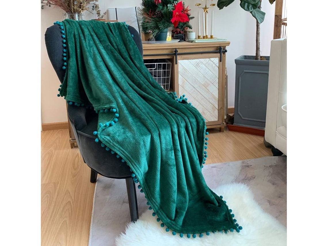 2026-manta Flannel Com Borboletas De Pompom Leve E Suave Para Cama E Sofá Temporada Inteira (verde Esmeralda, 51''x59'')