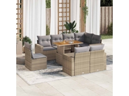 Vidaxl 9 Pcs Conjunto De Sofás P/ Jardim Com Almofadões Vime Pe Bege