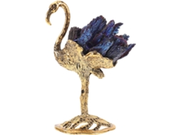 Estatueta Flamingo Cristal Natural Lapidado Decoração Ornamental Dourada Plumagem Eletrolítica Escultura GOKOCO