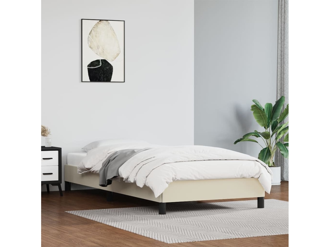 Vidaxl Estrutura de Cama 90x190 Cm Couro Artificial Cor Creme