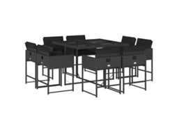Conjunto de 9 Jantar para Jardim com Almofadões Vime Pe Preto MAISON EXCLUSIVE