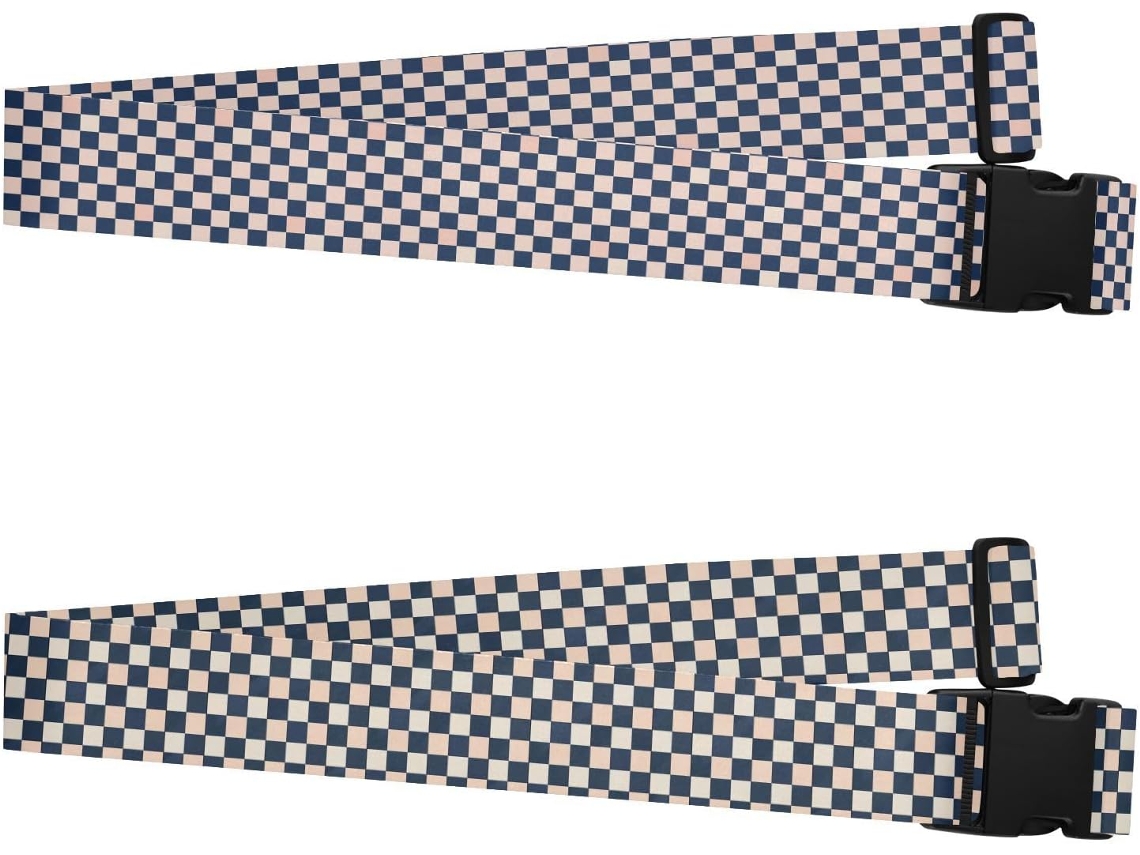 Conjunto De 2 Cintas Bagagem Azul Marinho Xadrez, Resistentes E Ajustáveis, Feitas De Poliéster, Para Viagens E Malas De