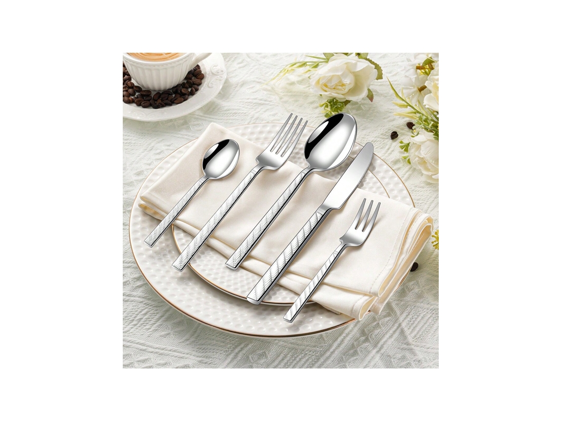 Conjunto 5 Peças Talheres Inoxidáveis ​​com Padrão De Corda De Cânhamo Estilo Nórdico Luxuoso Leve, Para Bife. Igvtrade