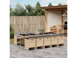 Vidaxl 11 Pcs Conj. Jantar Jardim C/ Almofadões Vime Pe Bege Misturado
