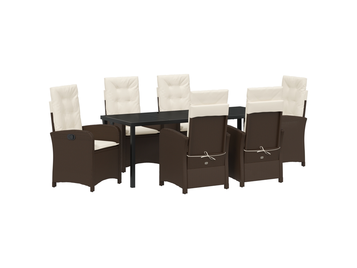 Conjunto 7 Conjunto De Jantar Para Jardim Vidaxl Castanho Vime Pe (200 X 80 X 73 Cm)