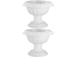 Kit de 2 Vasos de Plástico Vintage Brancos em Estilo Romano com Design Retrô para Jardim e Paisagismo Externo CHABERLU