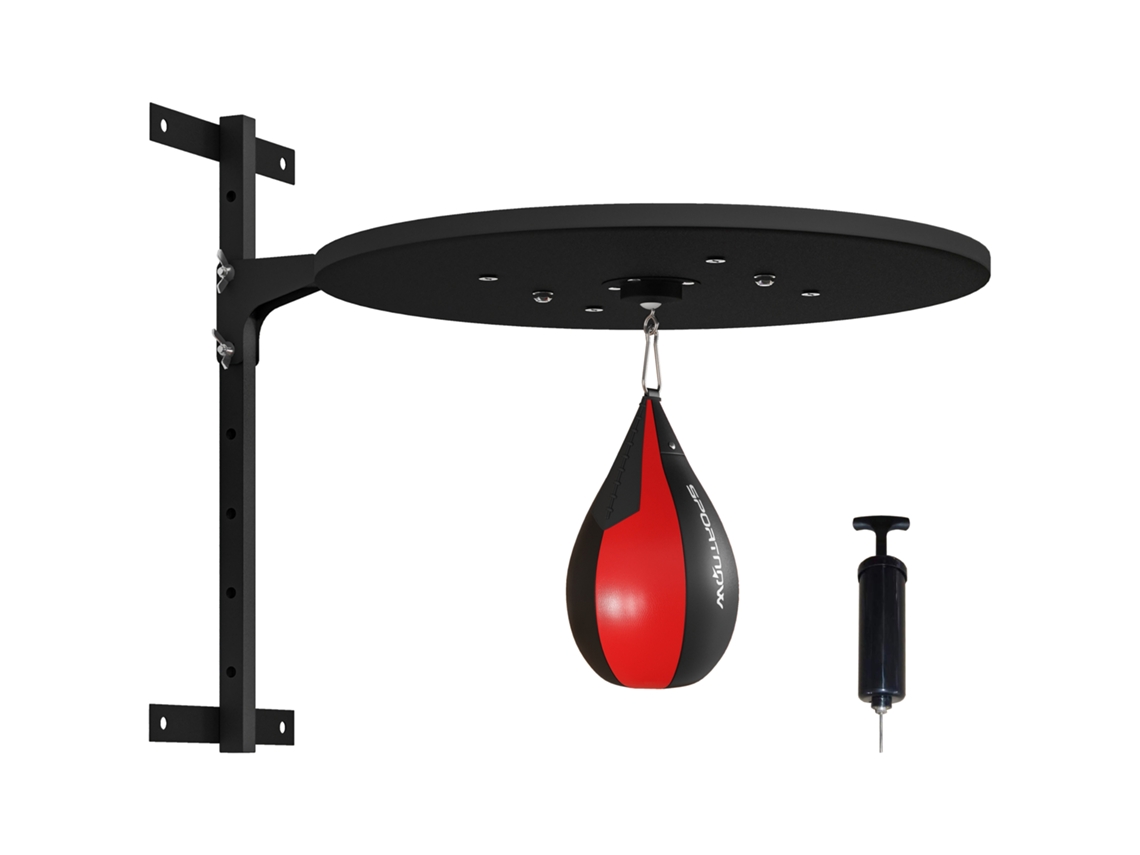 Bola de Boxe de Parede com Rotação de 360° e 7 Alturas Ajustáveis, Preta e Vermelha. PONTOCASA