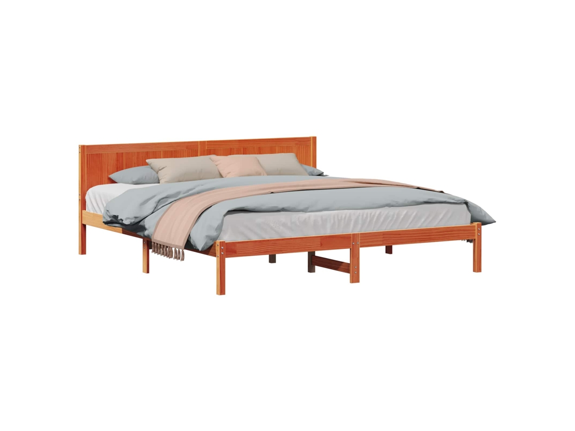 Estrutura da Cama Castanho 200x200 cm Madeira de Pinho Maciça MAISON EXCLUSIVE