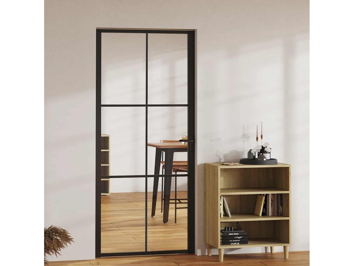 Vidaxl Porta De Interior Em Vidro Esg E Alumínio 93x201,5 Cm Preto