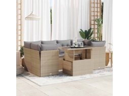 Vidaxl 7 Pcs Conjunto De Sofás P/ Jardim Com Almofadões Vime Pe Bege