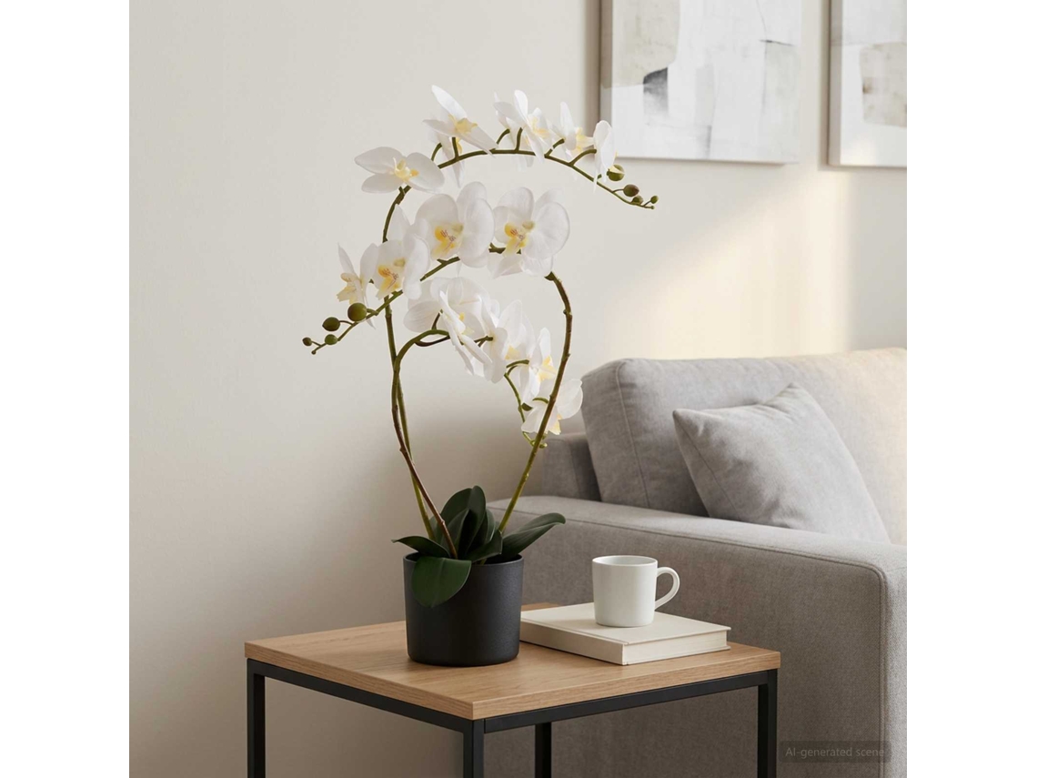 Vidaxl Planta De Orquídea Artificial Com Vaso Branco 45 X 15 X 65 Cm