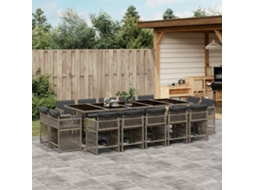 Vidaxl 15 Pcs Conjunto Jantar P/ Jardim C/ Almofadões Vime Pe Cinzento