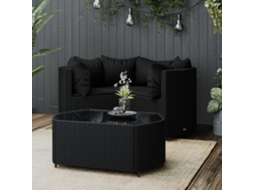 4 Pcs Conjunto Lounge De Jardim C/ Almofadões Vime Pe Preto Dkd Home Decor
