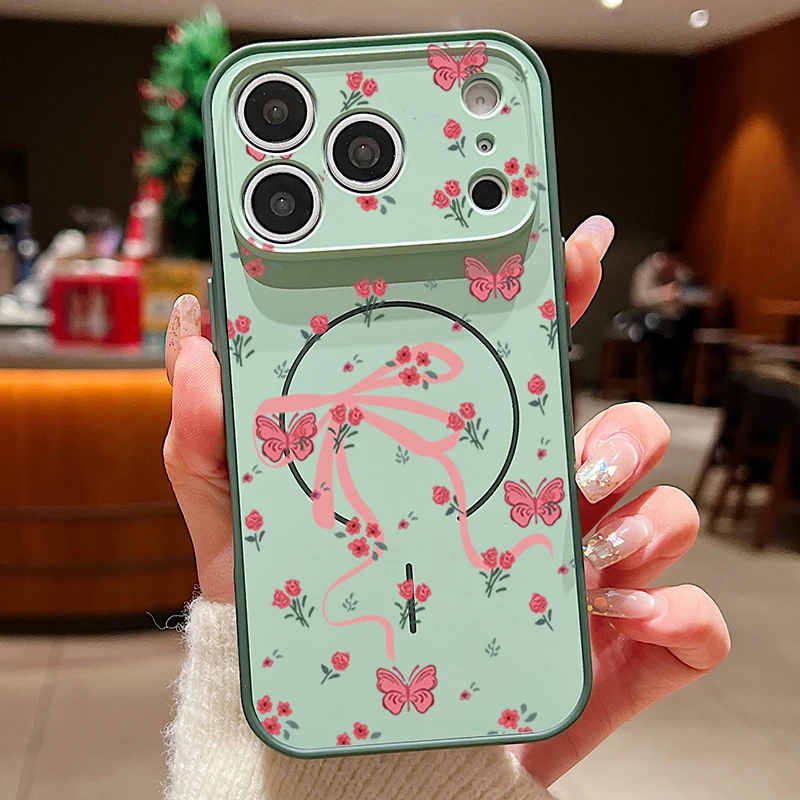 Capa Magnética Para Iphone 13 Com Estampa De Laço (verde), Capa Traseira Rígida Em Policarbonato E Tpu Macio.