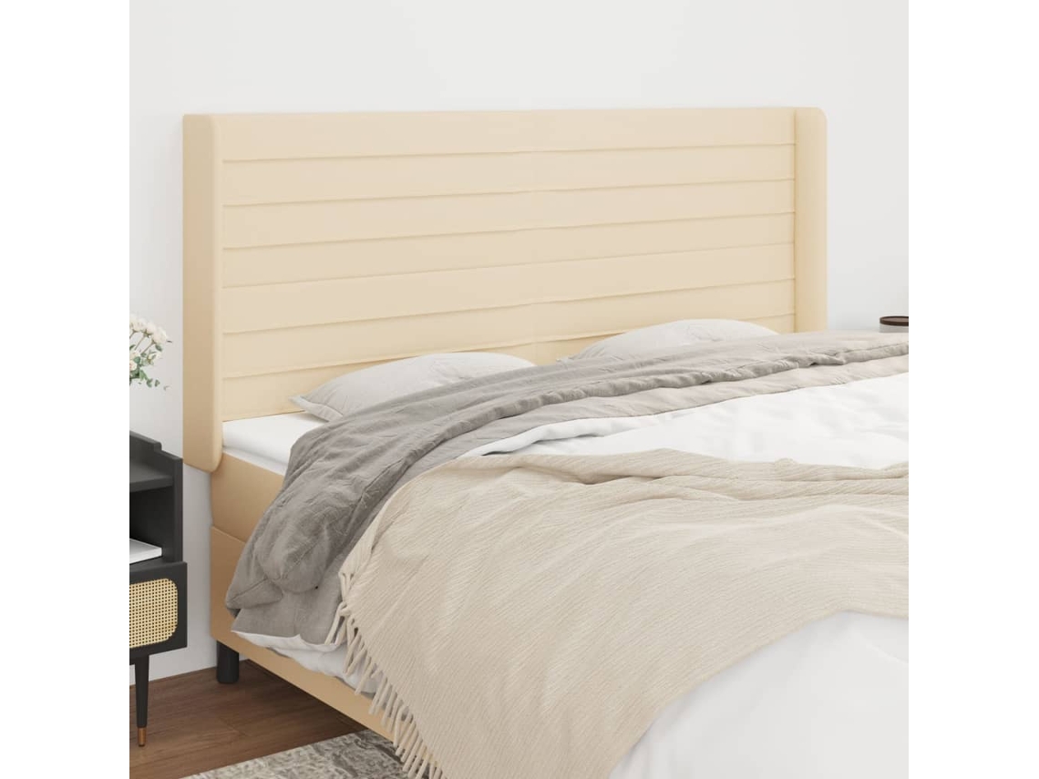 Vidaxl Cabeceira De Cama C/ Abas Tecido 163x16x118/128 Cm Cor Crème