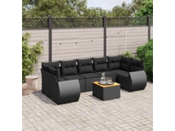 Vidaxl 8 Pcs Conjunto Sofás De Jardim Com Almofadões Vime Pe Preto