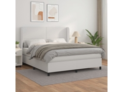 Vidaxl Cama Com Molas/colchão 160x200 Cm Couro Artificial Branco