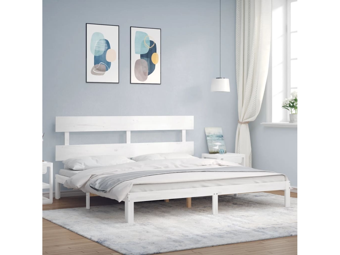 Vidaxl Estrutura Cama Super King Size C/ Cabeceira Madeira Branco