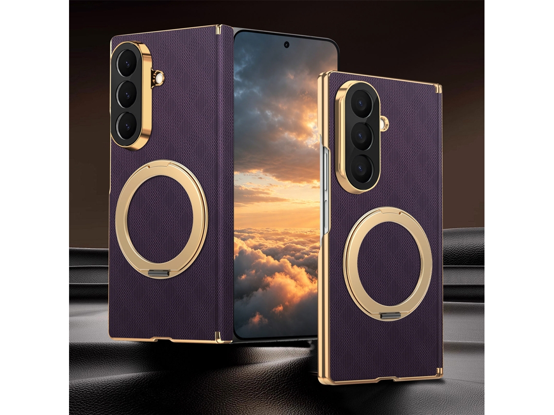 Capa Panoona Para Galaxy Z Fold 8 Ultra, Fabricada Em Pele, Com Alça De Pulso Antiderrapante E Resistente A Impactos Roxo