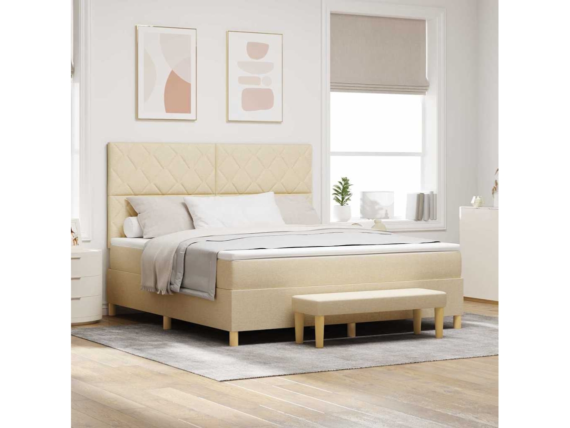 Vidaxl Cama Box Com Almofada Com Cabeceira Creme 200 X 180 Cm Tecido