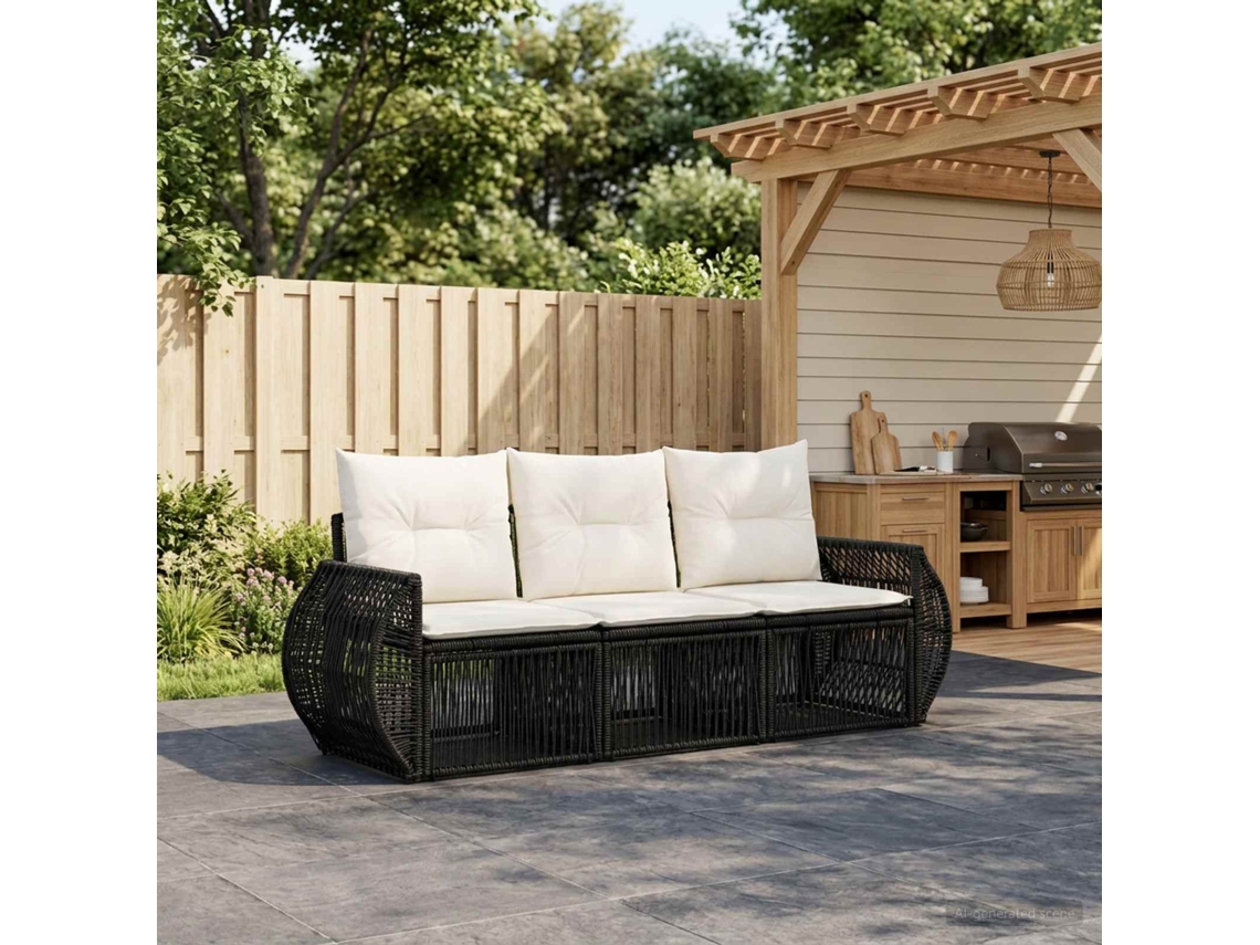 Vidaxl Conjunto De Sofá De Jardim 3 Unid. Preto E Branco Creme Vime Pe