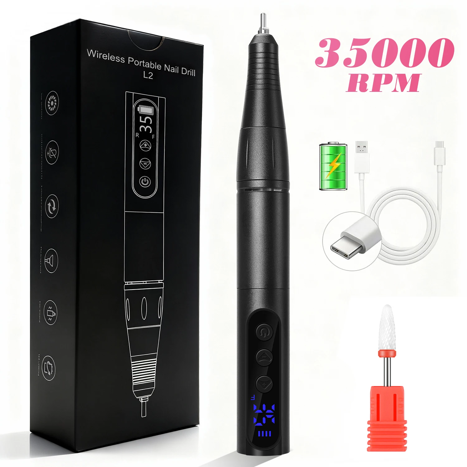 Lixa De Unhas Sem Fio Usb 35000rpm
