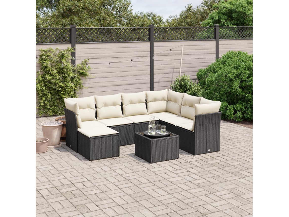 Vidaxl 8 Pcs Conjunto Sofás De Jardim Com Almofadões Vime Pe Preto