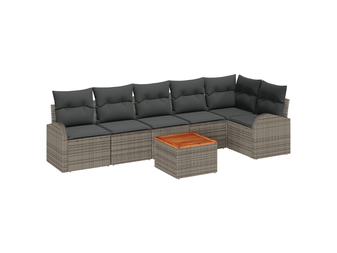 Conjunto 7 Sofá De Jardim Vidaxl Cinzento Vime Pe (289 X 124 X 69 Cm)